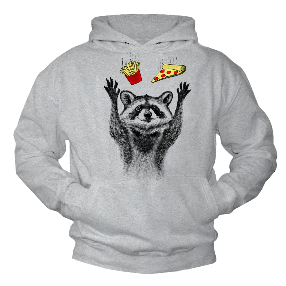 MAKAYA Sweatshirt mit Kapuze Herren/Kinder/Jungen - Waschbär Pizza Pommes Pulli Pullover Kapuzenpullover Hoodie Grau XL