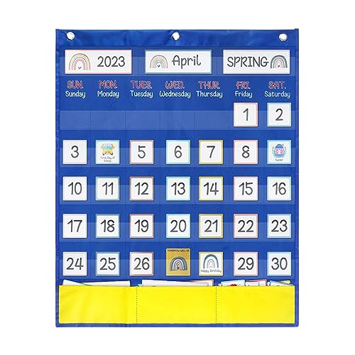 Monatskalender-Taschendiagramm für Klassenzimmer und Zuhause, Kinder-Kalender, Lern-Taschentabelle mit 89 bunten Karten