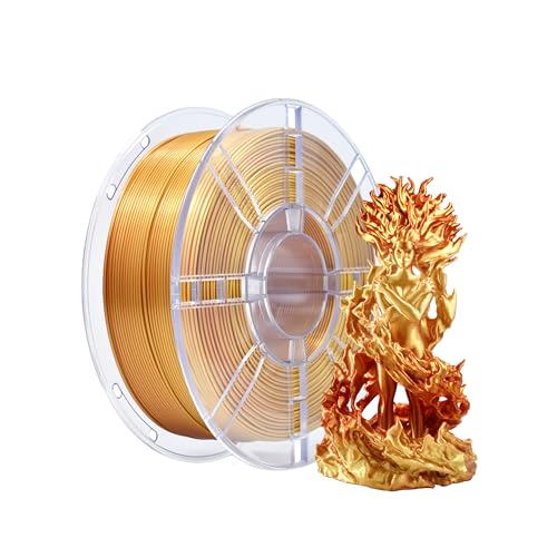 iBOSS PLA 3D Drucker Filament, PLA Filament 1,75 mm zweifarbiges Seidenfilament, 3D-Druckfilament, glänzend Co-Extrusion 1 kg (2,2 lbs), zweifarbig, Rotgold