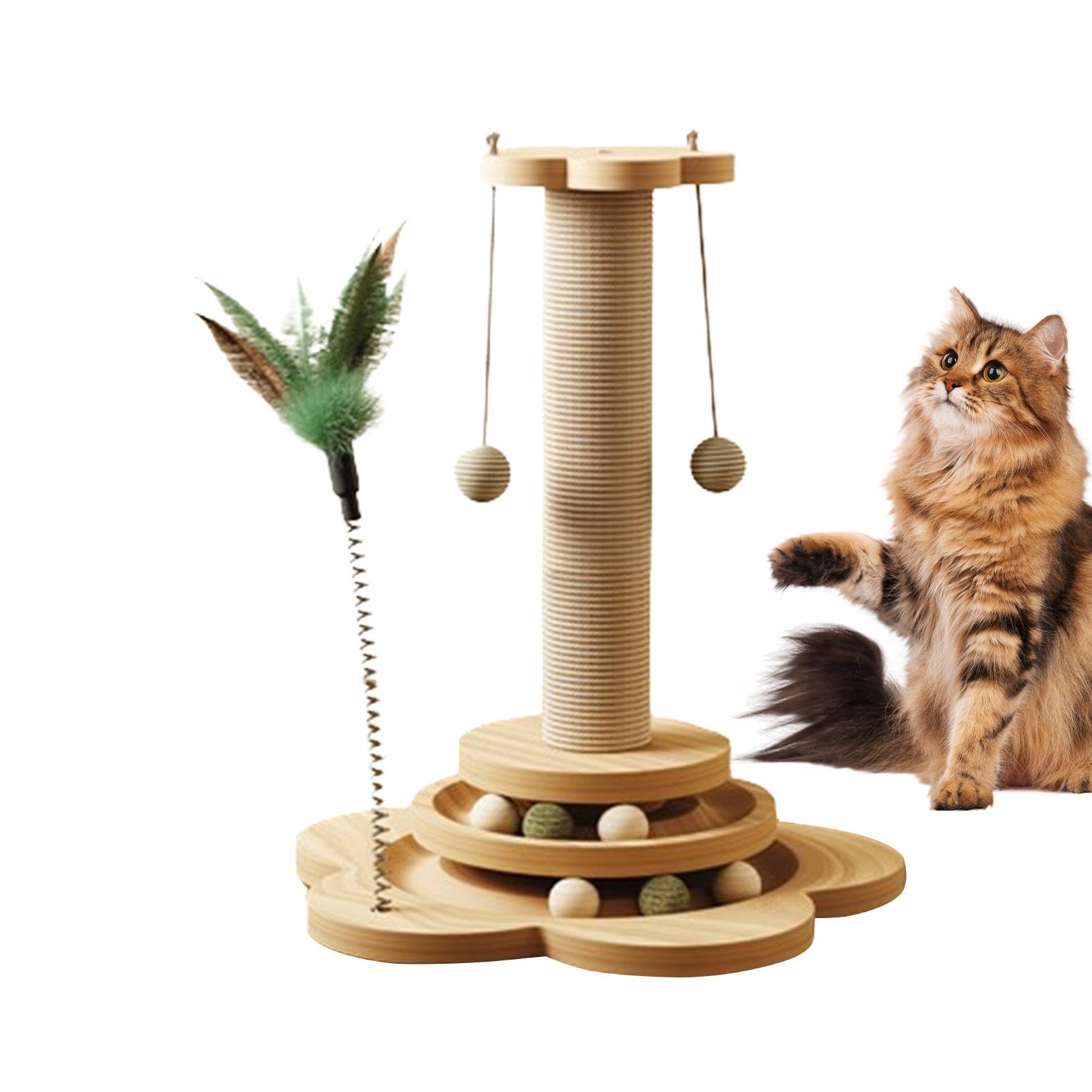 Kratzbaum für Katzen,Kratzbaum für Katzen | Cat Ball Track Spielzeug Aktivitätsturm | 4-in-1-Katzenkratzbaum mit baumelndem Sisalball, interaktives Katzenspielzeug zum Spielen im Innenbereich