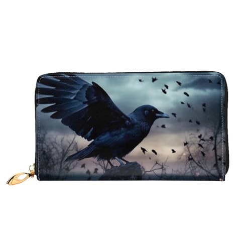 DENMER Lila Blume Leder Geldbörse Kunstleder mit metallischem Reißverschluss geräumiges und stilvolles Accessoire für moderne Frauen Produkt, Night Crow, Einheitsgröße, Modern