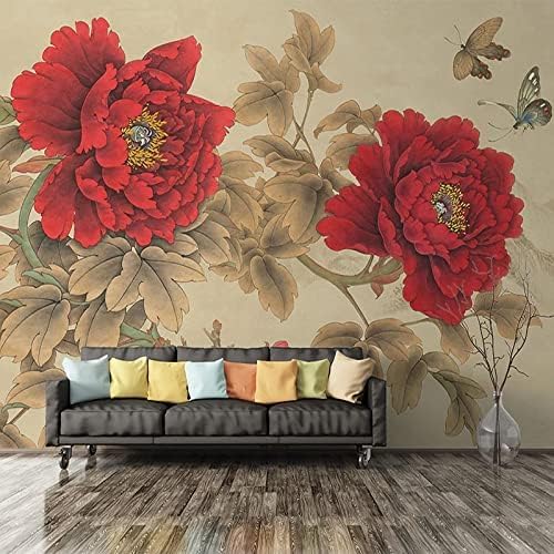 XLMING Klassische Rote Pfingstrose Blume 3D Tapete Home Dekoration Wohnzimmer Sofa Schlafzimmer Tv Hintergrund Wand-150cm×105cm