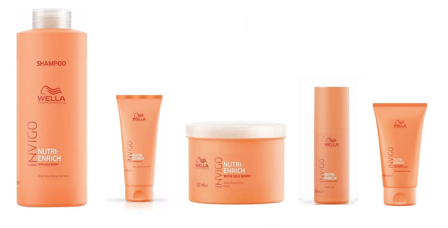 Wella INVIGO Nutri-Enrich Deep Nourishing Shampoo 1000ml, Conditioner 200ml, Mask 500ml, Wonder Balm 150ml and Express Mask 150ml