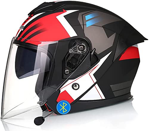 Bluetooth Motorradhelm,DOT/ECE Zertifiziert Retro 3/4 Jethelme Motorradhelm Herren Damen mit HD Doppelvisier,Rollerhelm Jethelm ScooterHelm Biker Chooperhelm (Color : G, Größe : 2XL=63-64cm)