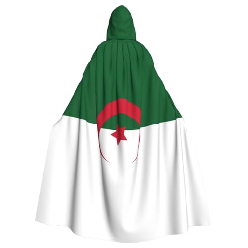 WURTON Kapuzenumhang mit Flagge von Algerien, Halloween-Umhang, festliche Bedürfnisse, Cosplay, Maskerade, Motto-Partys, 185 cm