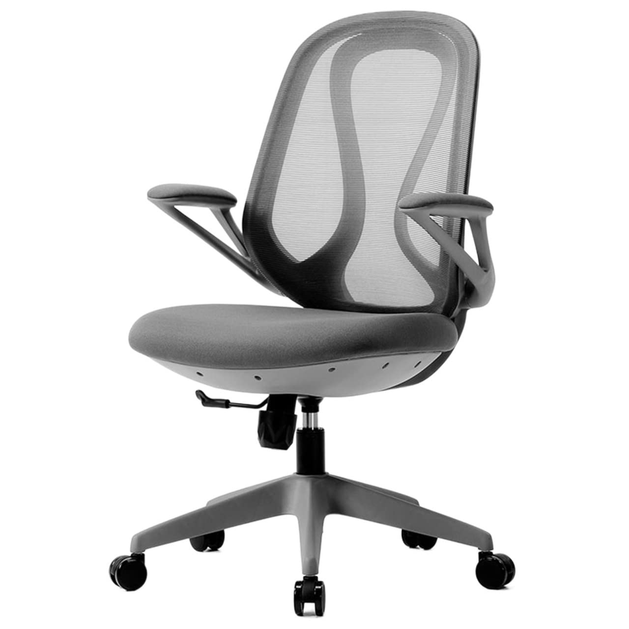 BFVAKBKYT Home Office Ergonomischer Schreibtischstuhl, PC-Stuhl mit Lordosenstütze, Rädern und hochklappbaren Armlehnen, höhenverstellbarer Drehstuhl mit dickem Kissen, Drehstuhl