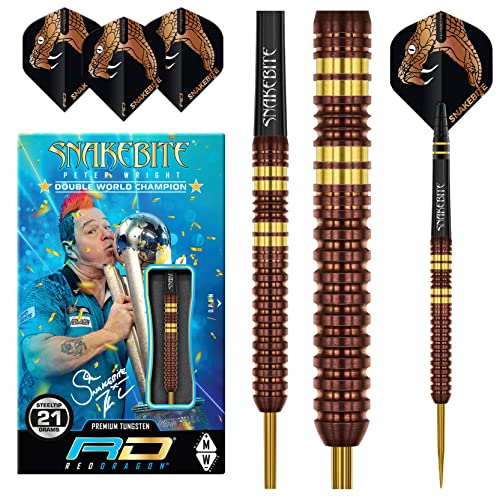 RED DRAGON Peter Snakebite Wright Copper Fusion 21 Gramm Premium Wolfram Darts Set mit Flüge und Stielen