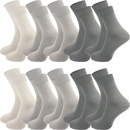 GAWILO 10 Paar Socken aus 100% Baumwolle für empfindliche Füße – ohne drückende Naht – Damen & Herren – venenfreundlicher Komfortbund (47-50, grau)