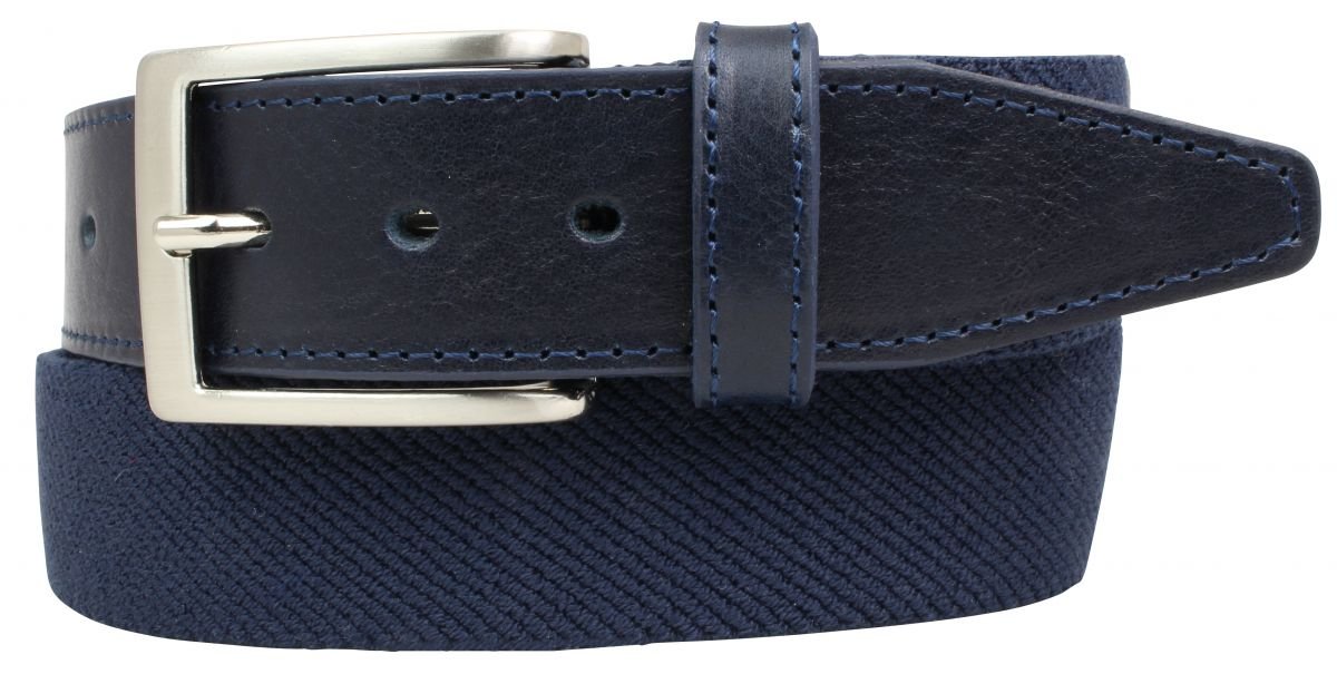 BELTINGER Stretch-Gürtel mit echtem Leder 3,5cm | Elastischer Gürtel für Herren Damen 35mm | Hochwertiger Leder-Gürtel | Marine 105cm