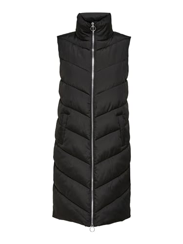 JdY Damen JDYFINNO Long Padded Waistcoat New NOOS Weste, Black/Detail:Silver Zip, L