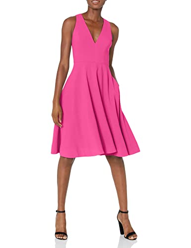 Dress the Population Damen Catalina Solid ärmellose Passform & Flare Midi Kleid, Helles Fuchsia, Groß