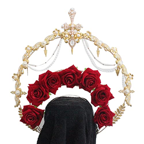 SANRLO Stirnbänder, Haarschmuck für Damen, Krone für Damen, Gothic, hohl, Blumenmuster, Vintage-Stil, Perlen, Kopfbedeckung, dekorativer Luxus-Haarreif