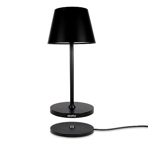 abathe LED Akku Tischleuchte round mit Ladestation - dimmbar, kabellos, USB aufladbar, warme 2700K - sichtfreie Höhe von 25cm - Outdoor Akku-Tischlampe für drinnen und draußen IP54 – schwarz