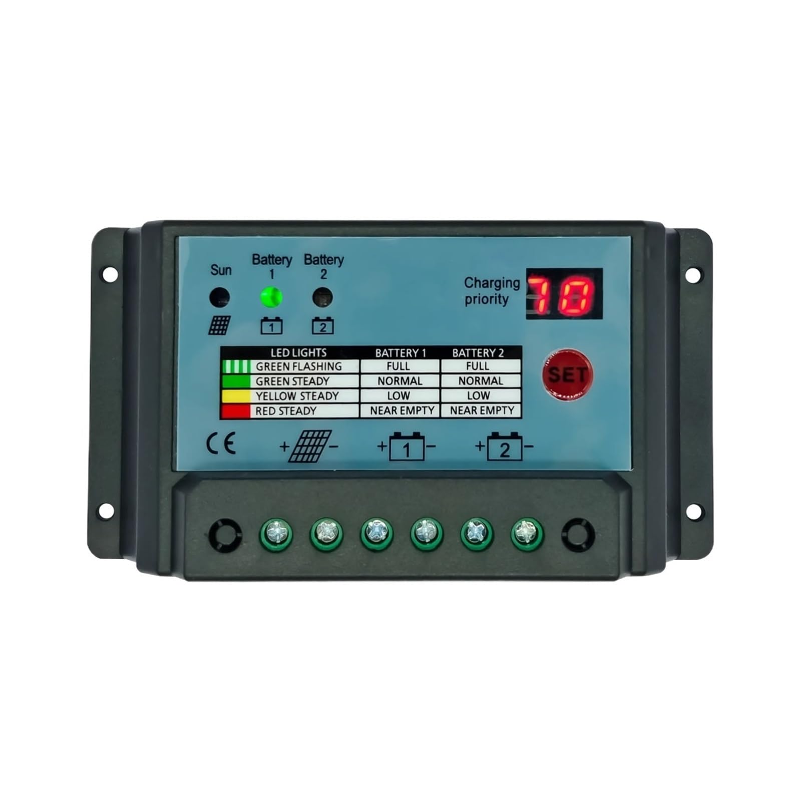 Solarregler, Dual Batterie Solar Laderegler 10A 20A 30A PWM 12V 24V System Batterien Power Panel Regler Ladegerät(20A)