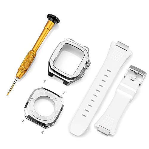 KANUZ Edelstahlarmband für Apple Watch, Armbandmodifikation, 45 mm, 44 mm, 41 mm, Metall-Mod-Kit-Set für iWatch Serie 8, 7, 6, SE, 5, 4, 3, 2, 1 (Farbe: silberfarben, Größe: 44 mm)