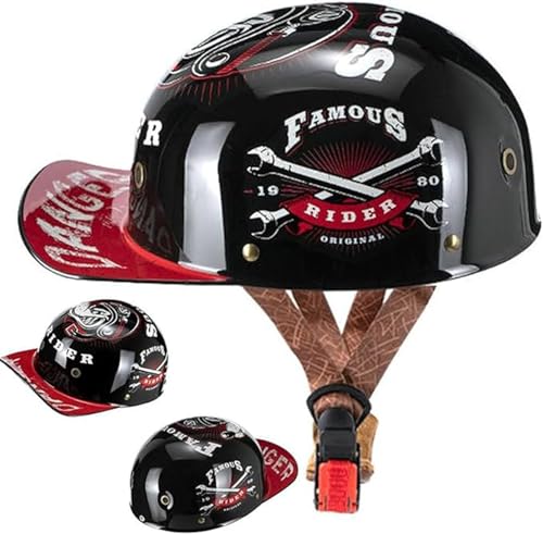 DOT-Zertifizierter Vintage-Motorradhelm Mit Offenem Gesicht, Retro-Baseballkappe, Halbhelme Für Männer Und Frauen, Für Cruiser, Street Scooter, Moped, Cap, Jet B,XXL=(63~64cm)