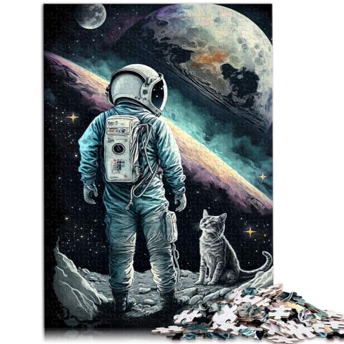 Puzzlespiel Astronauten- und Katzenpuzzle für Erwachsene, 1000-teiliges Holzpuzzle, Familienspiel zum Stressabbau, schwieriges Herausforderungspuzzle, 1000 Teile (50 x 75 cm)