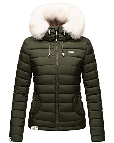 MARIKOO Damen Frühling Herbst Jacke Übergangsjacke Steppjacke Kapuze Nasriin Olive 38 - M