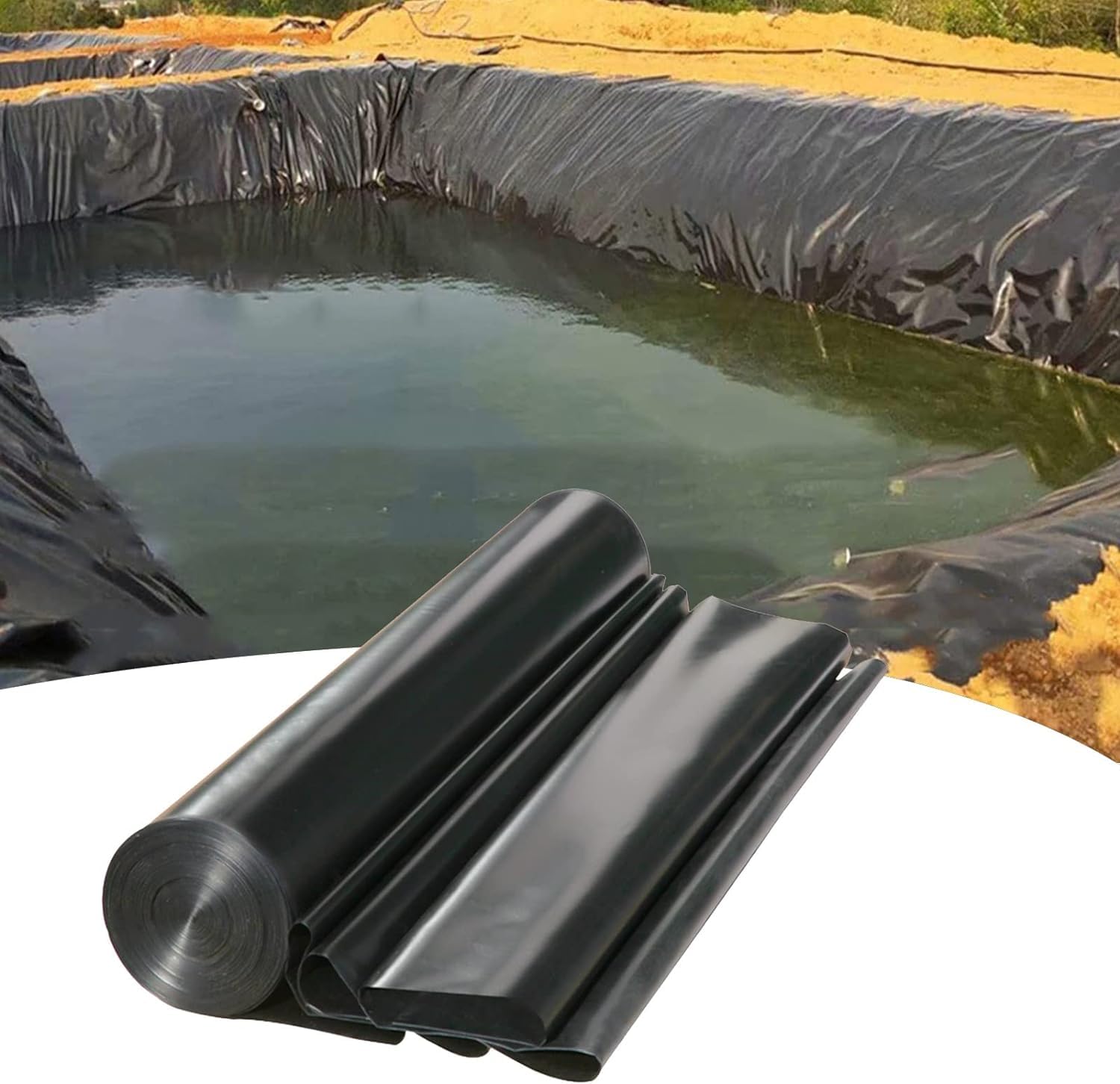 Teichfolie, HDPE, strapazierfähig, wasserdicht, Membe, Schwarz, für Fischbecken, Brunnen, Teichunterlage für Gartenteiche, Wasserfall, Bäche, Schwarz, 3 x 10 m