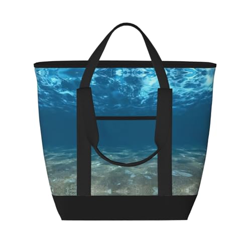 YQxwJL Blue Ocean Sea Wellige Tragetasche mit Meereslandschaft, großes Fassungsvermögen, isolierte Lunchtasche, wiederverwendbare Einkaufstasche mit Reißverschluss für Damen und Herren