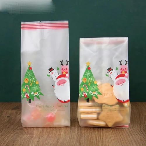 25/50 Stück Schneemann-Plätzchen-Süßigkeitstüten aus Kunststoff zum Backen, Geschenkverpackung, Weihnachtsmann, Weihnachtsbaumschmuck, 2024 Neujahrsparty-Zubehör, D, 22,5 x 8,5 cm, 50 Stück