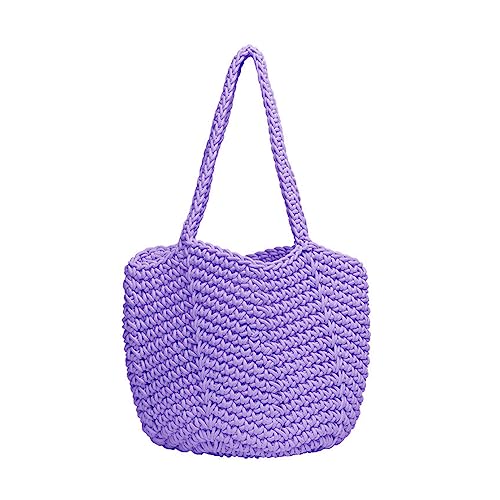 ohodhmnu Damen Tote Bag Hohl Tasche Mode Damen Handtasche Große Kapazität Schultertasche Urlaub Stricktasche Vintage Tasche, violett, with scarf