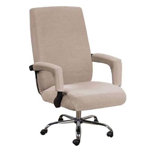 JHLD Spandex Bürostuhl Bezug, Stretch Bezug Für Bürostuhl Jacquard Drehstuhl Bezug Mit Reißverschlüssen Abnehmbare Waschbar Für Computer Chair-Khaki-Large