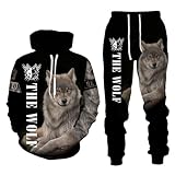 RIAAJ 3D wolf Jogginganzug Herren Jogging Sportanzug Fitness Sporthose Hose Hoodie Herren Trainingsanzug Zweiteiliges Set Freizeitanzug mit Löwen Tigermuster Sportsw (A17,2XL)