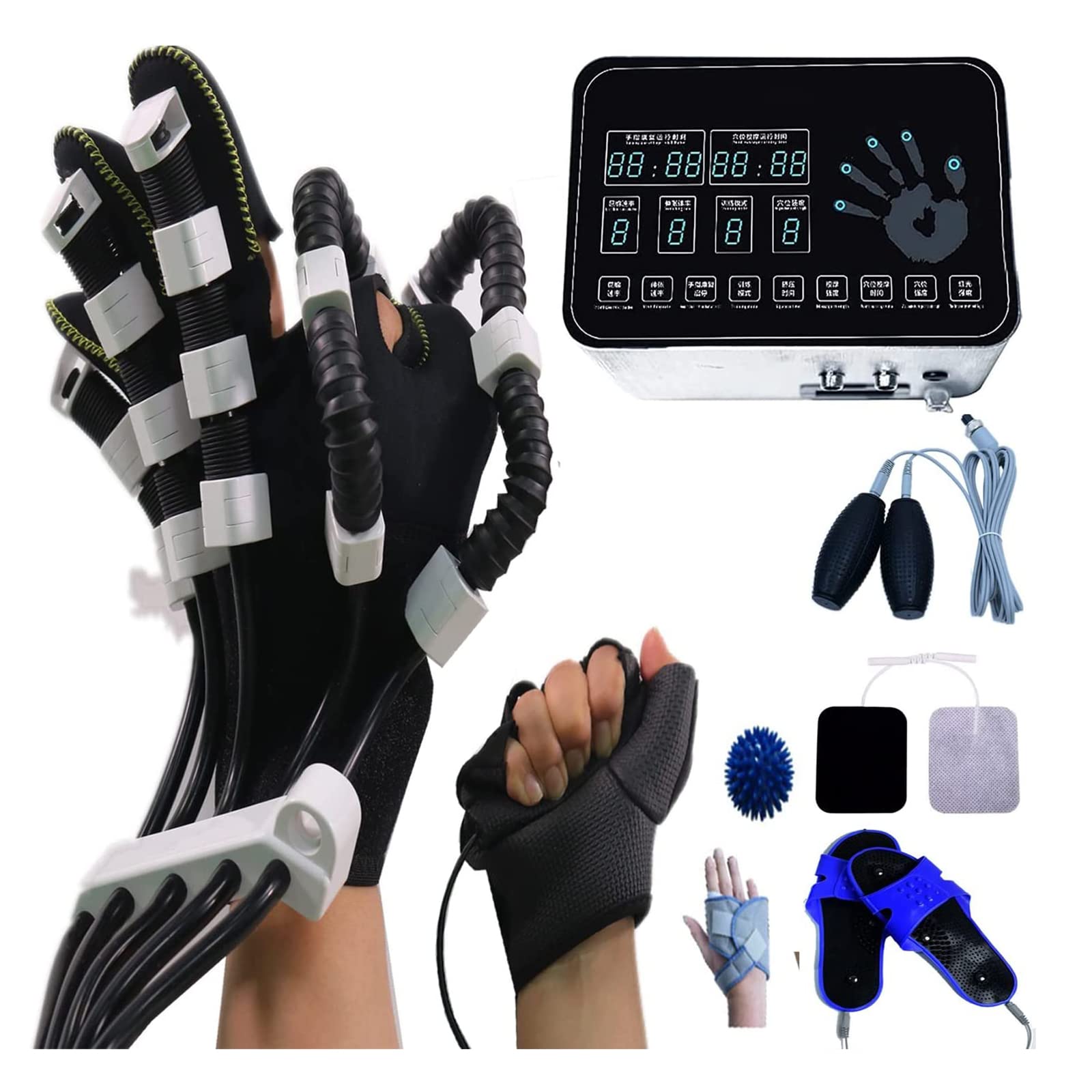 Elektrisches Finger-Hand-Trainingsgerät, Rehabilitations-Roboter-Handschuhe Mit 12 Funktionen Erholungsübungsgeräte Zubehör Für Schlaganfall-Hemiplegie-Patienten (Zwei Hände) (L)