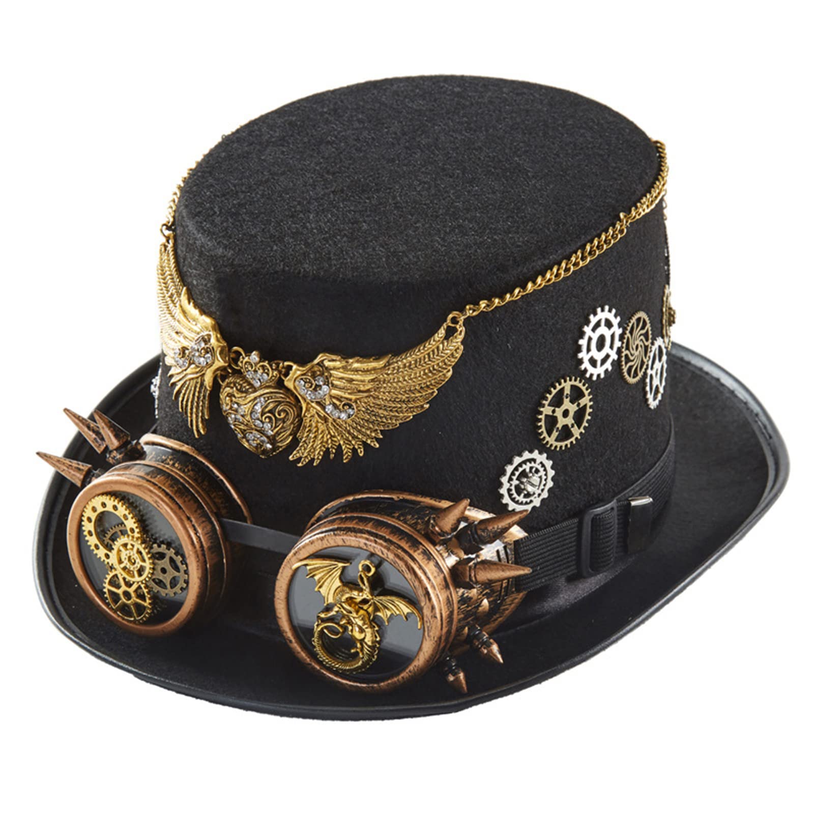 MEELYHOME Steampunk-Hut, Steampunk-Hut, Zeitreisende, Halloween-Party, Steampunk-Hut für Herren, mit Brille, Steampunk-Zubehör, Steampunk-Zubehör, Zeitreisender Hut