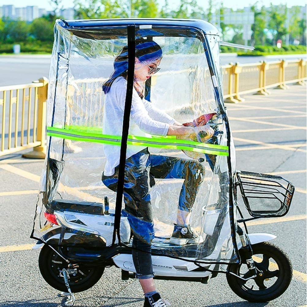 Universal-Regenschutz für Elektro-Fahrräder, vollständig geschlossener transparenter Vorhang für Motorroller, Sonnenschutz-Regenschutz für Mobilitätsroller (schwarzer Rückspiegel)