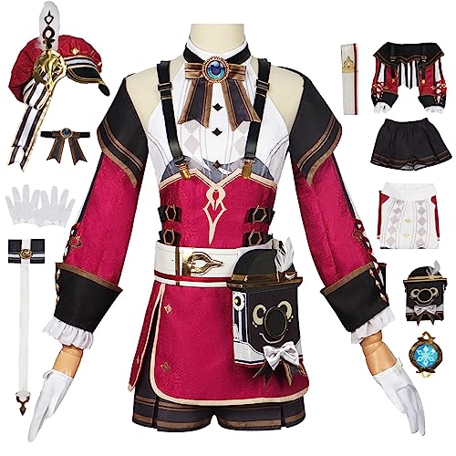 JGZGCG Genshin Impact Charlotte Cosplay Kostüm Komplettes Set mit Perücke und Hüte Genshin Charlotte Cosplay Verkleidung Charlotte Cosplay Uniform Halloween Karneval Party Bühnenauftritt Kostüm