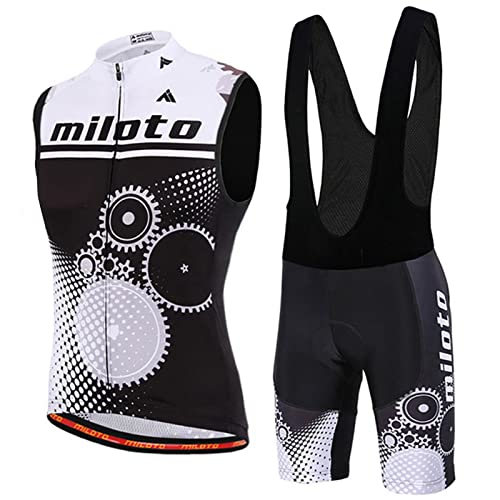 Fahrradtrikot Herren Sommer|Radweste Anzug Fahrradbekleidung Männer Ärmellos|Radtrikot Fahrradweste Set,Atmungsaktiv MTB Radsportanzug Sleeveless Oberteil und Radhose mit 19D Gel Sitzpolster(3,S)