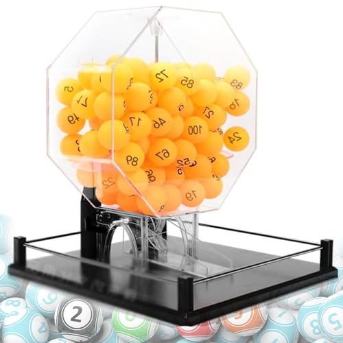 KJZQXYX Manuelle Lotteriemaschine, Handkurbel-Kugelnummernauswahl, inklusive Acryl-Bingo-Käfig, 100 Stück Ball, farbenfrohe Lotteriemaschine (Black)