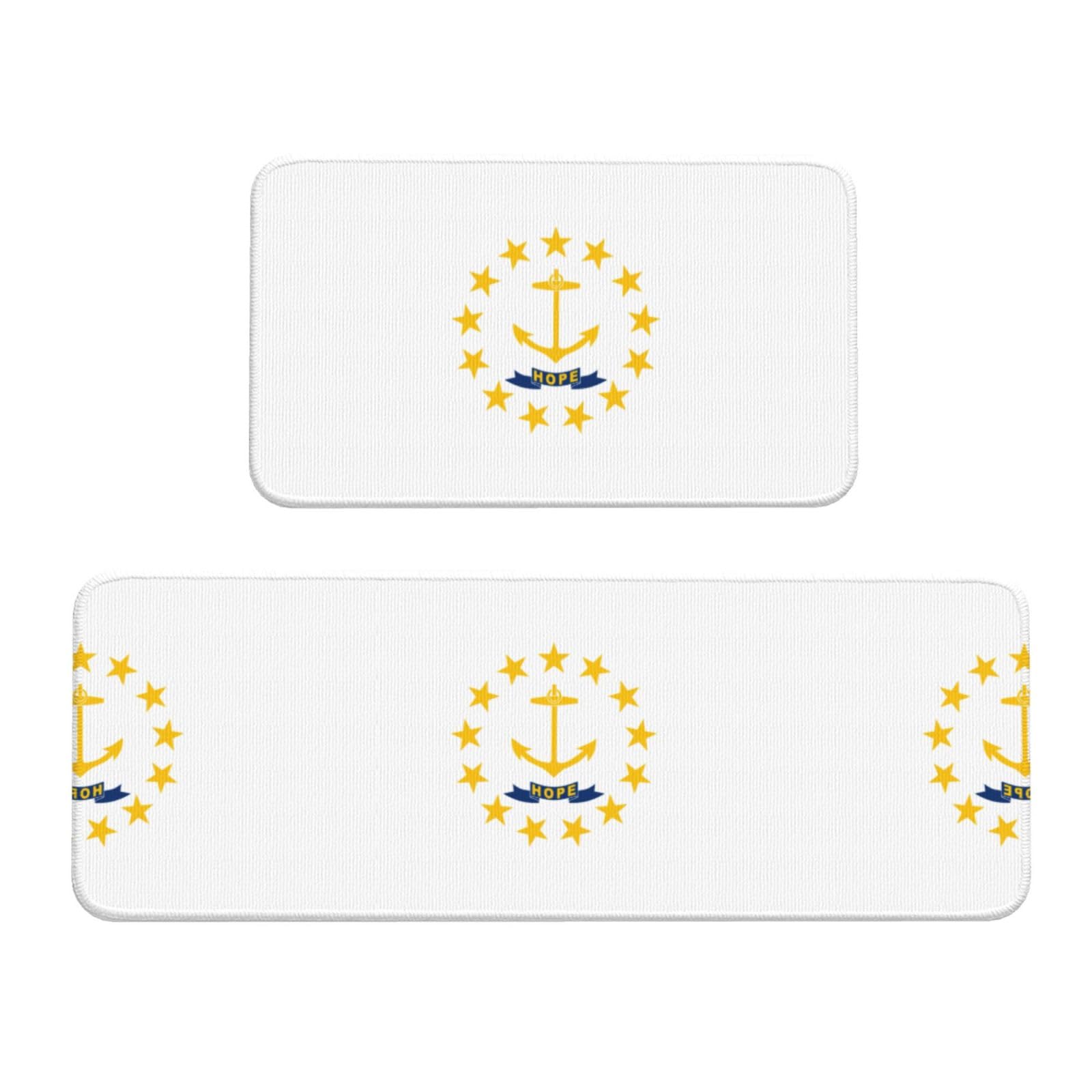 YQxwJL Rhode Island State Flag Print Küchenteppiche, rutschfeste Küchenmatte, 2er-Set, bequeme Stehfußmatten für Küche, Büro