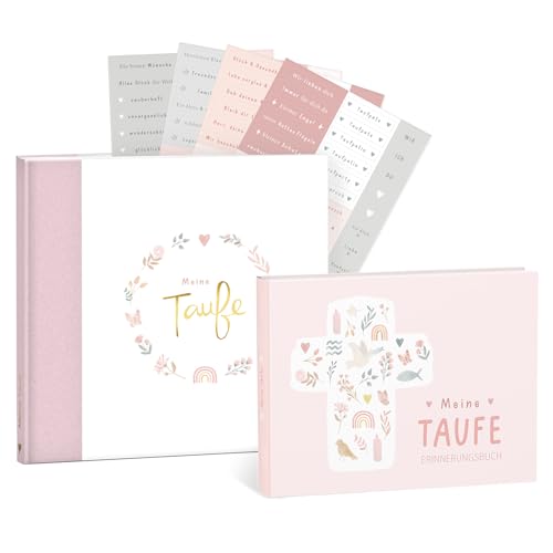 mintkind® Taufe Geschenkset Blumen "Meine Taufe" Erinnerungsbuch + Gästebuch mit Stickerset I 153 Seiten zum Selbstgestalten für Erinnerungen zur Taufe I Geschenk zur Taufe Junge & Mädchen