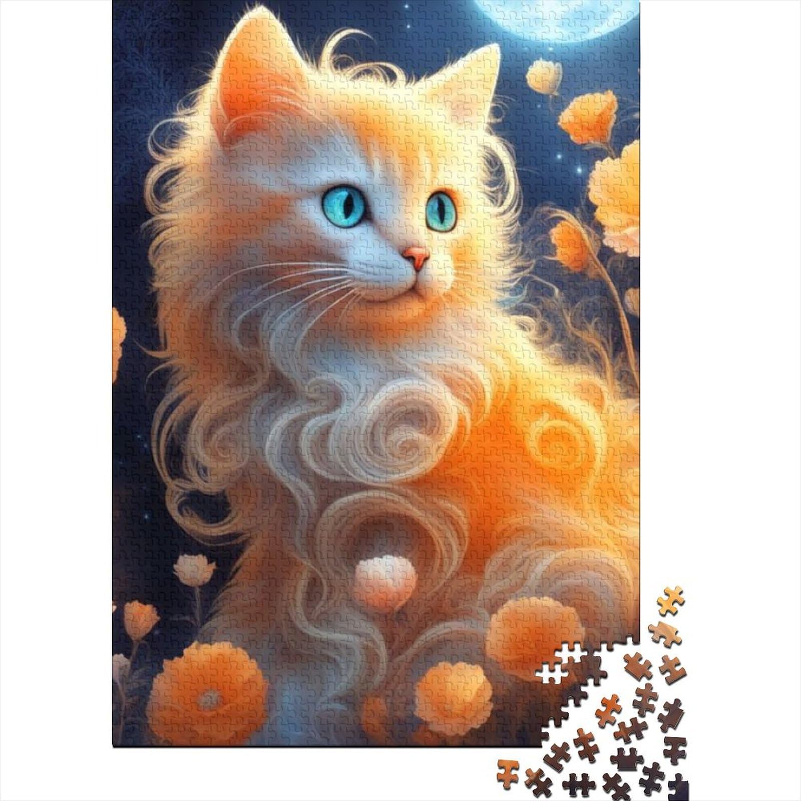 1000-teiliges Puzzle, süßes Katzen-Puzzle, für Erwachsene und Jugendliche, Holzbrett-Puzzle, Puzzle für Sommerliebhaber, Größe: 75 x 50 cm