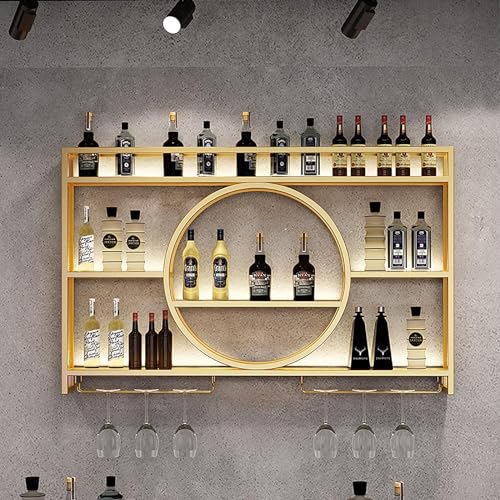 Modernes Weinregal zur Wandmontage, schwebende Regale für Bareinheiten, Glasregal aus Eisen, hängendes Präsentationsregal für Wein, Organizer für Bar-Spirituosen, Gold, 100 x 15 x 80 cm