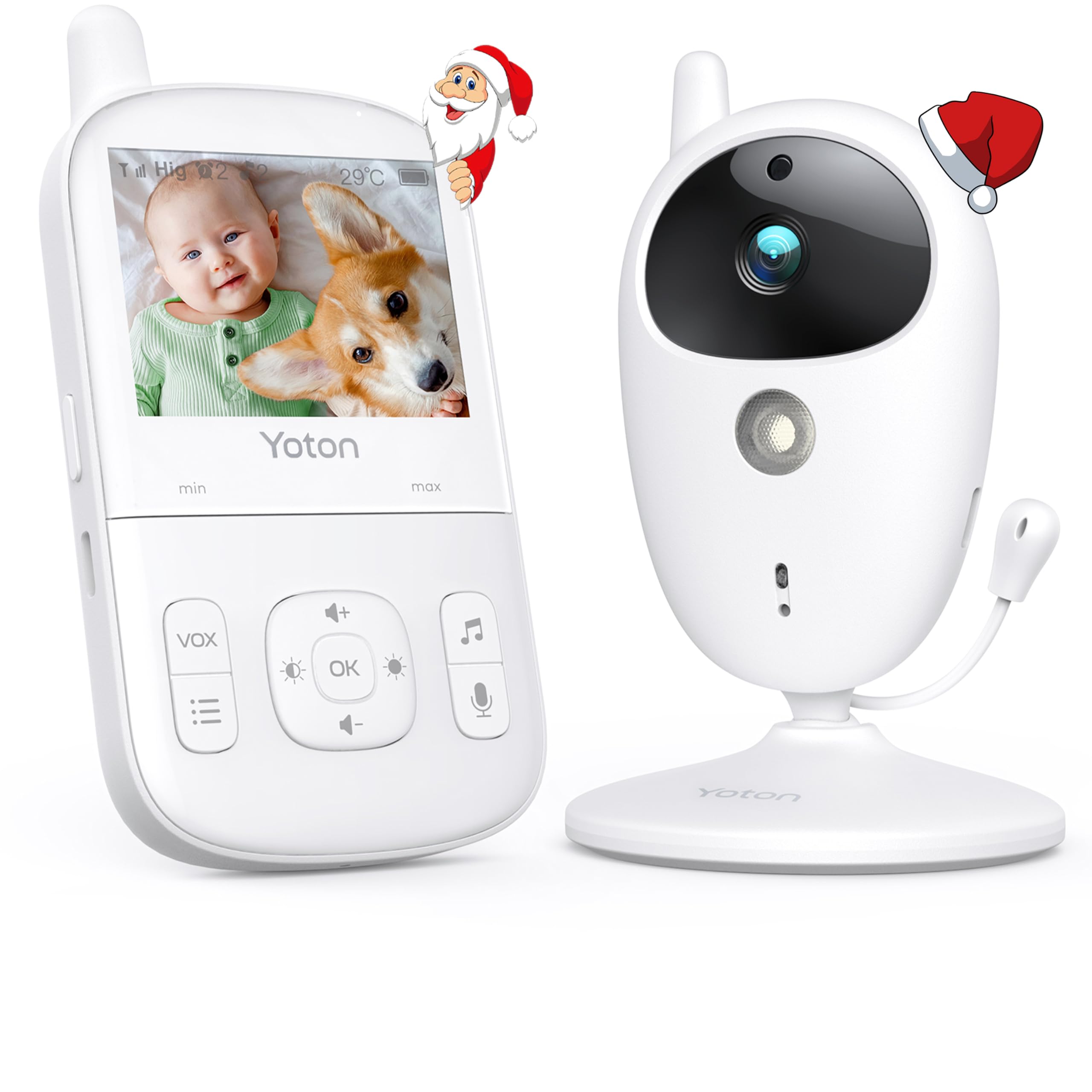 YOTON Babyphone, Babyphone mit Kamera und Audio,Babyfon,2.7-Zoll-HD-Bildschirm, VOX-Energiesparmodus, Nachtsicht, Temperaturüberwachung, 2-Wege-Talkback-System, 1000-mAh-Akku, 8 Schlaflieder