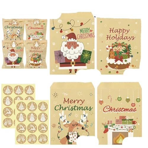 24Set Weihnachtsgeschenktüten Kraftpapiertüten Weihnachtsmann Schneemann Weihnachtsfeier Süßigkeitstüte Kekse Weihnachtsverpackung Beutel Verpackung - 24 Sets Xmas StypleA, wie abgebildet