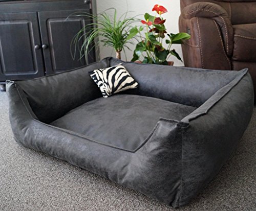 Hundebettenmanufaktur Hundebett Wildlederoptik Hundesofa Schlafplatz Velluto waschbar Farbe und Größe wählbar (105 cm X 80 cm, athrazit)