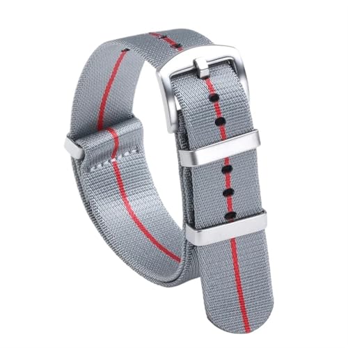 THBGTCNQ 18 mm, 20 mm, 22 mm, Nylon-Uhrenarmband for traditionelle Uhren, sportliches wasserdichtes Armband, Schnellwechsel-Uhrenzubehör(Grey Red,20mm)