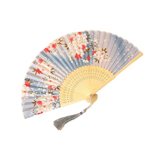 Dekorative Faltfächer, chinesischer und japanischer Vintage-Fächer aus Bambusseide, Handfächer mit Blumenmuster, Handfächer mit Quaste für Partydekoration, Geschenk, Handfächer (Farbe: Blau C)