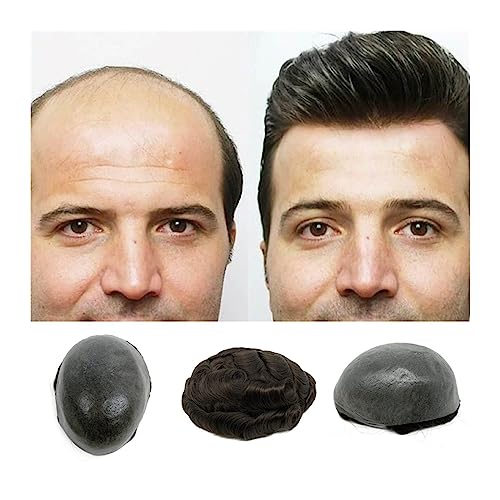 Toupet für Männer Haarersatz Systeme Echthaar-Herrenhaarteile, dünne Haut, PU-Basis, Toupet for Männer, natürlicher Haaransatz, 20,3 x 25,4 cm, männliche Haarprothese, 15,2 cm, indisches Remy-Haarersa