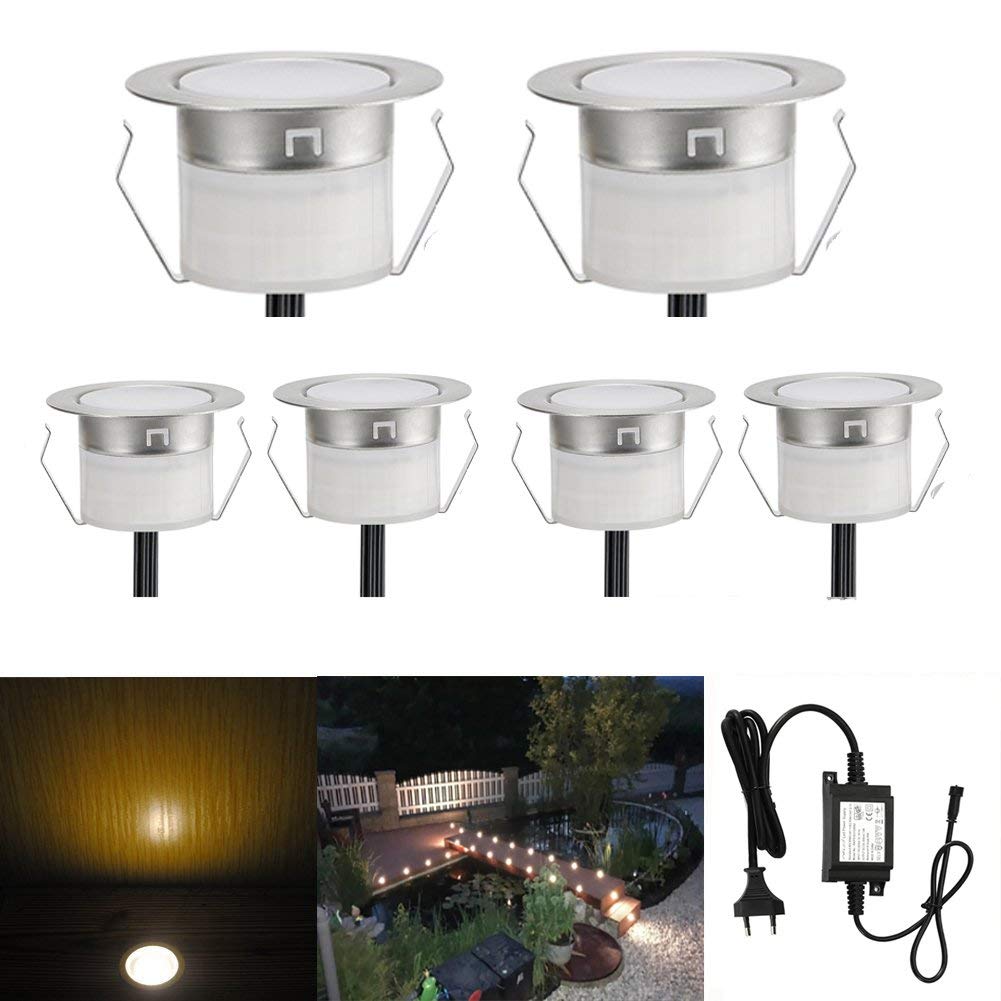 INDARUN LED Bodeneinbauleuchten Aussen Warmweiß 6er Set, Ø31mm Terrasse Einbaustrahler, Led Terrassenbeleuchtung IP67 Wasserdicht Boden Licht für Küche Garten Treppen