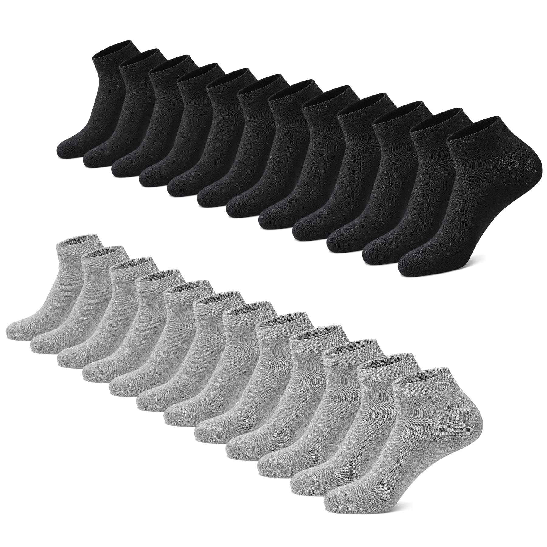 FALARY Sneaker Socken Herren Damen 12 Paar Kurze Halbsocken Baumwolle-SchwarzGrau-47-50