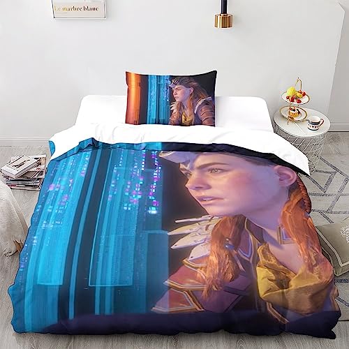 Horizon Forbidden West Sie Einen Erholsamen Schlaf in Diesem 3-teiligen Spielfiguren Duvet-Cover-Set Aus Mikrofaser Mit 3D-Druck - Versteckter Reißverschluss Und Pillowcases Enthalten Single（135x20