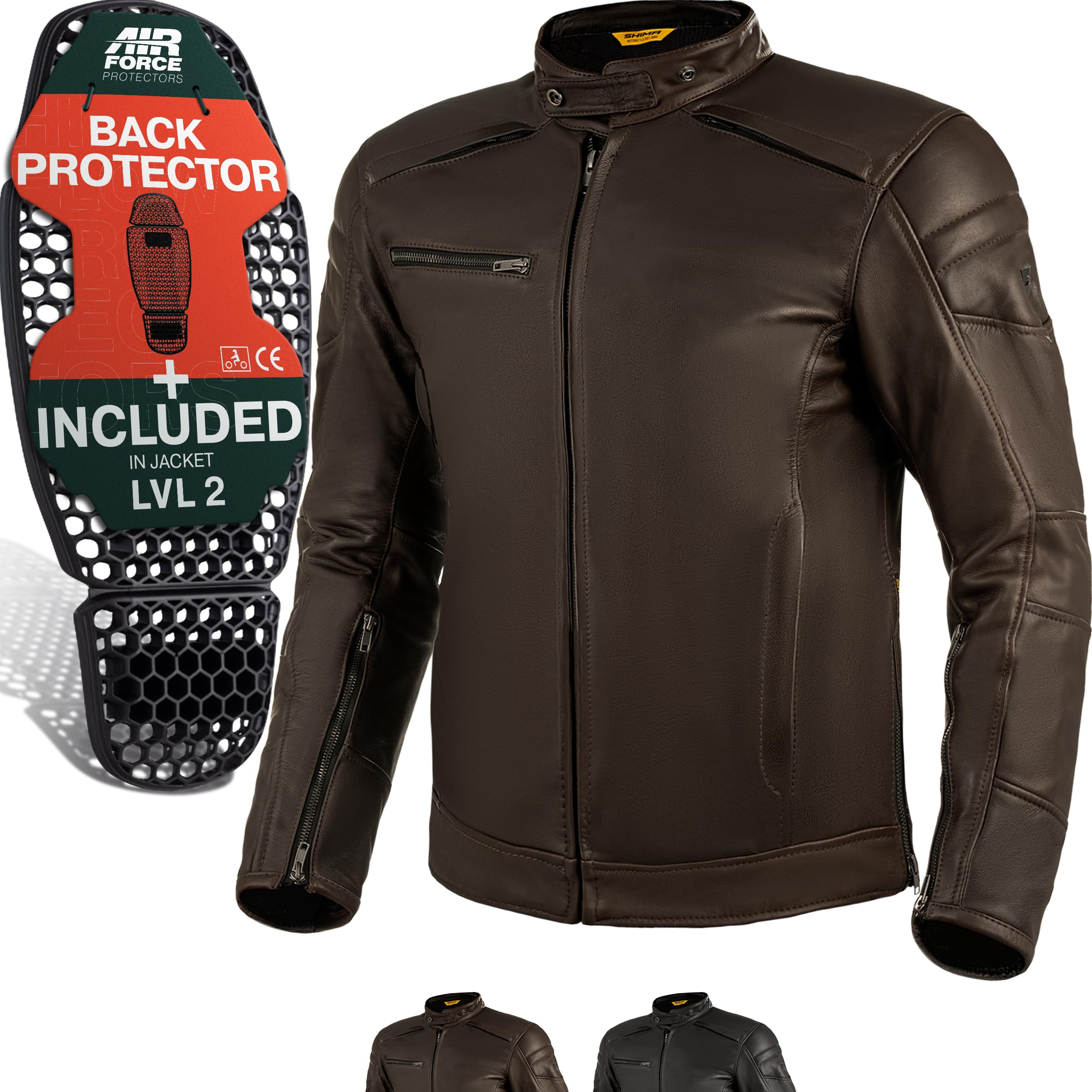 SHIMA BLAKE Motorrad Jacke Herren mit Protektoren AIRFORCE Rückenprotektor Leder Motorradjacke Sommer Schutzjacken Lederjacke Protektorenjacke Sommerjacke (Männer, Braun, 3XL)