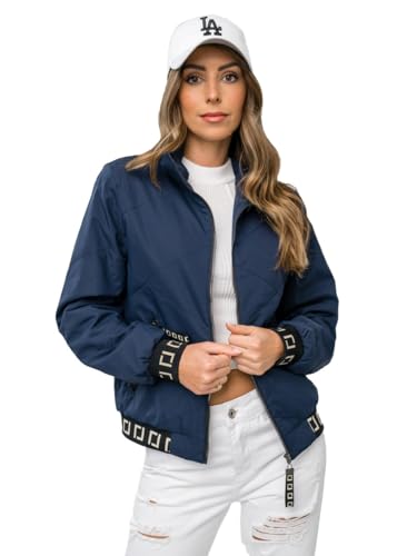 BOLF Damen Übergangsjacke Steppjacke mit Kapuze Stehkragen Daunenjacke Reißverschluss Sportjacke Zip Wärme Freizeit Sport Basic Outdoor Casual Style 5M3161 Dunkelblau M [D4D]