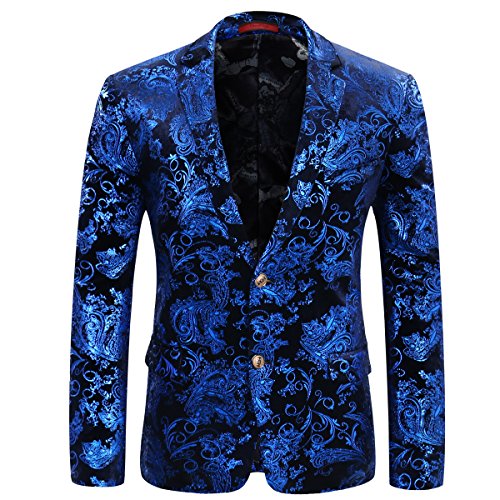 Allthemen Herren Pailletten Sakko Gold Glitzer Blazer Slim Fit Hochzeit Smoking Blue #73 XXX-Large